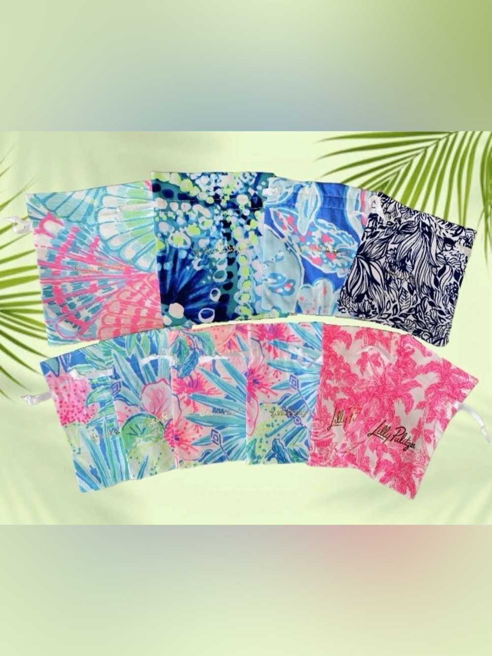 10x Lilly Pulitzer Colorful Fabric Drawstring Jewelry Pouches ~ Assorted Sizes
